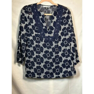 Womens‎ Trina Turk Sheer V Neck Floral Top Size Xs